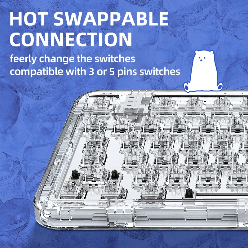 YUNZII CK75 Wireless Transparent Gasket Mechanical Keyboard-Polar Bear - Image 5