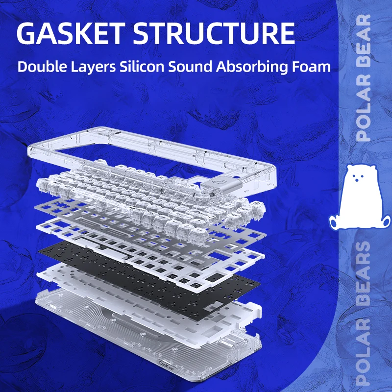 YUNZII CK75 Wireless Transparent Gasket Mechanical Keyboard-Polar Bear - Image 7