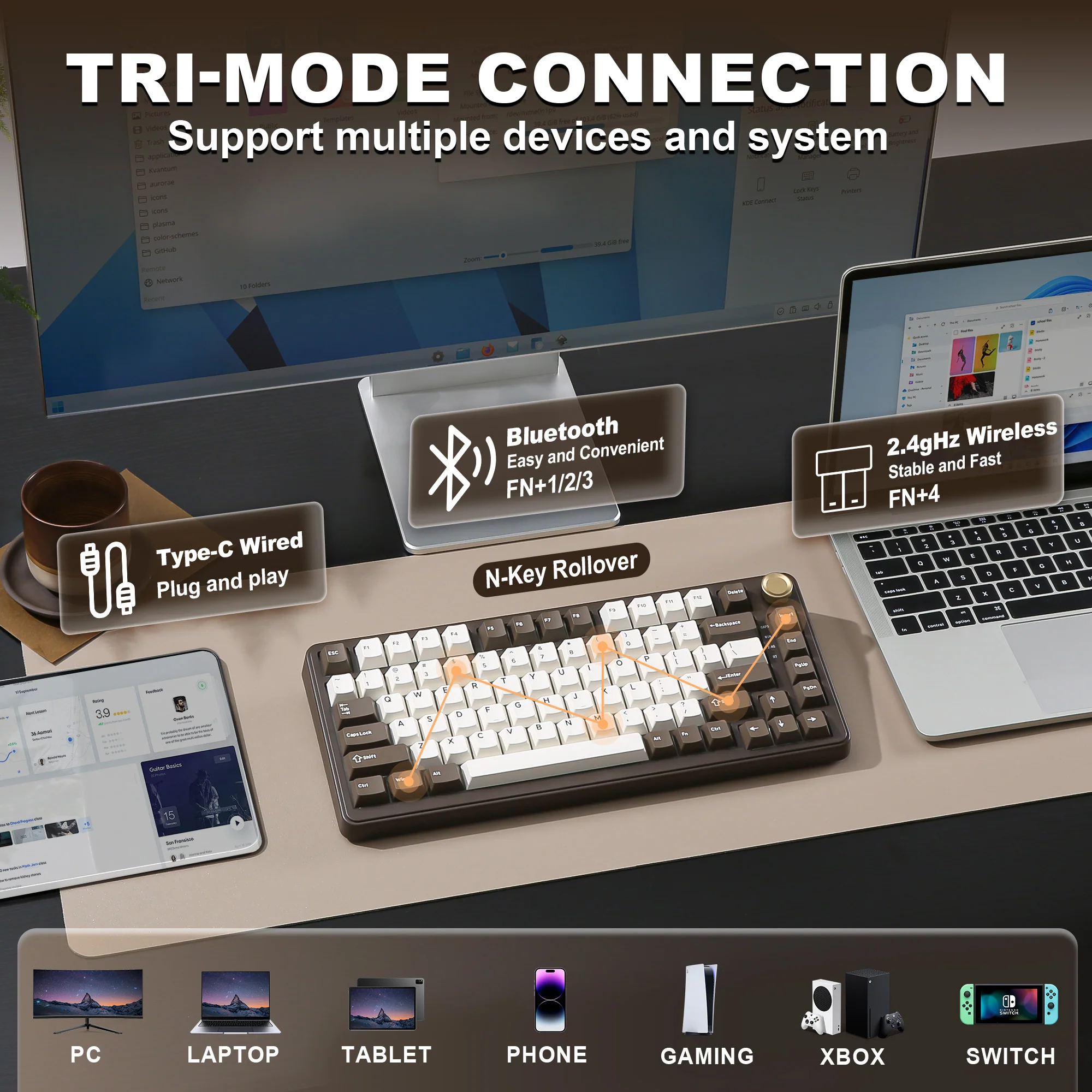 YUNZII B75 Pro Coffee Brown Wireless Mechanical Keyboard - Image 4