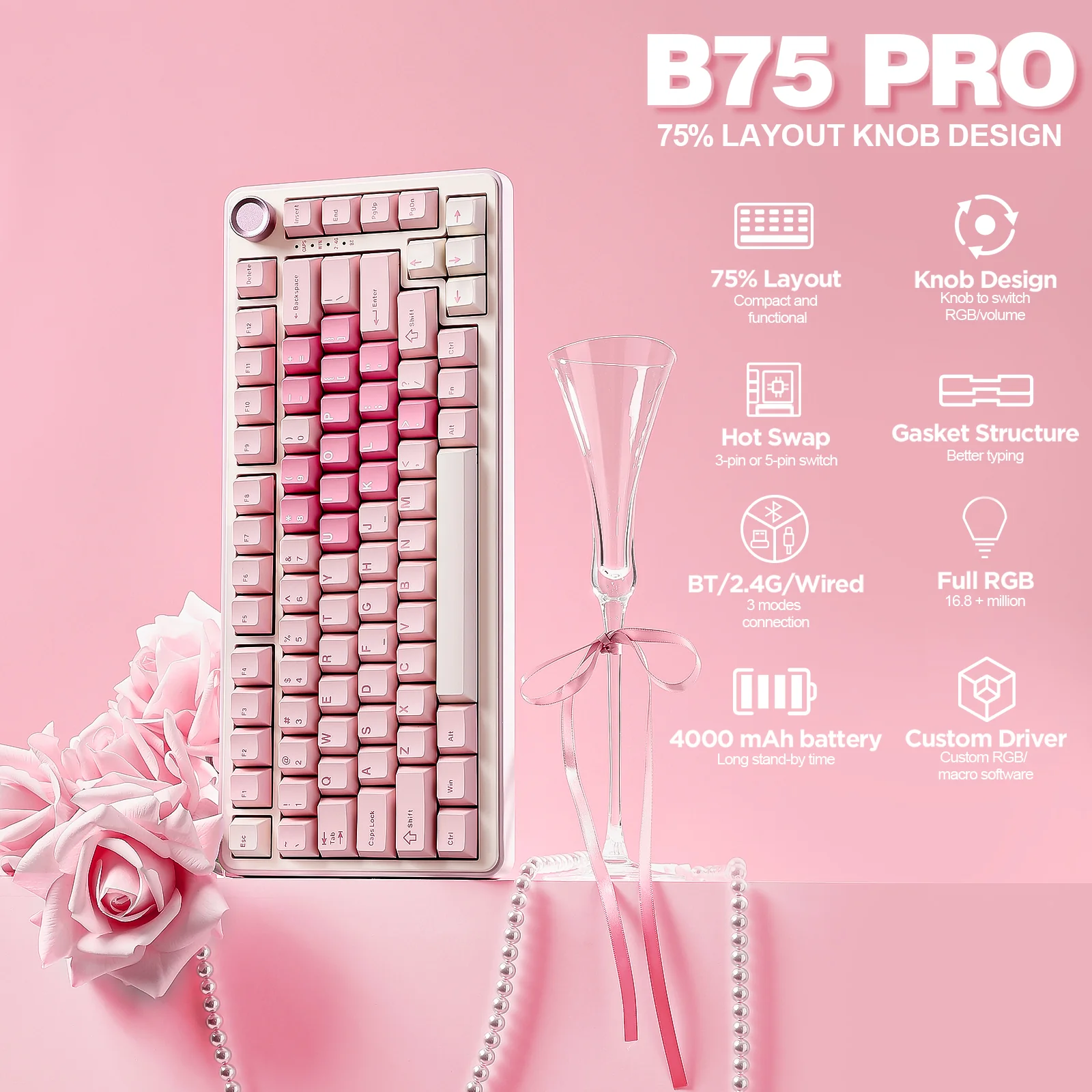 YUNZII B75 Pro Heart Wireless Mechanical Keyboard - Image 3
