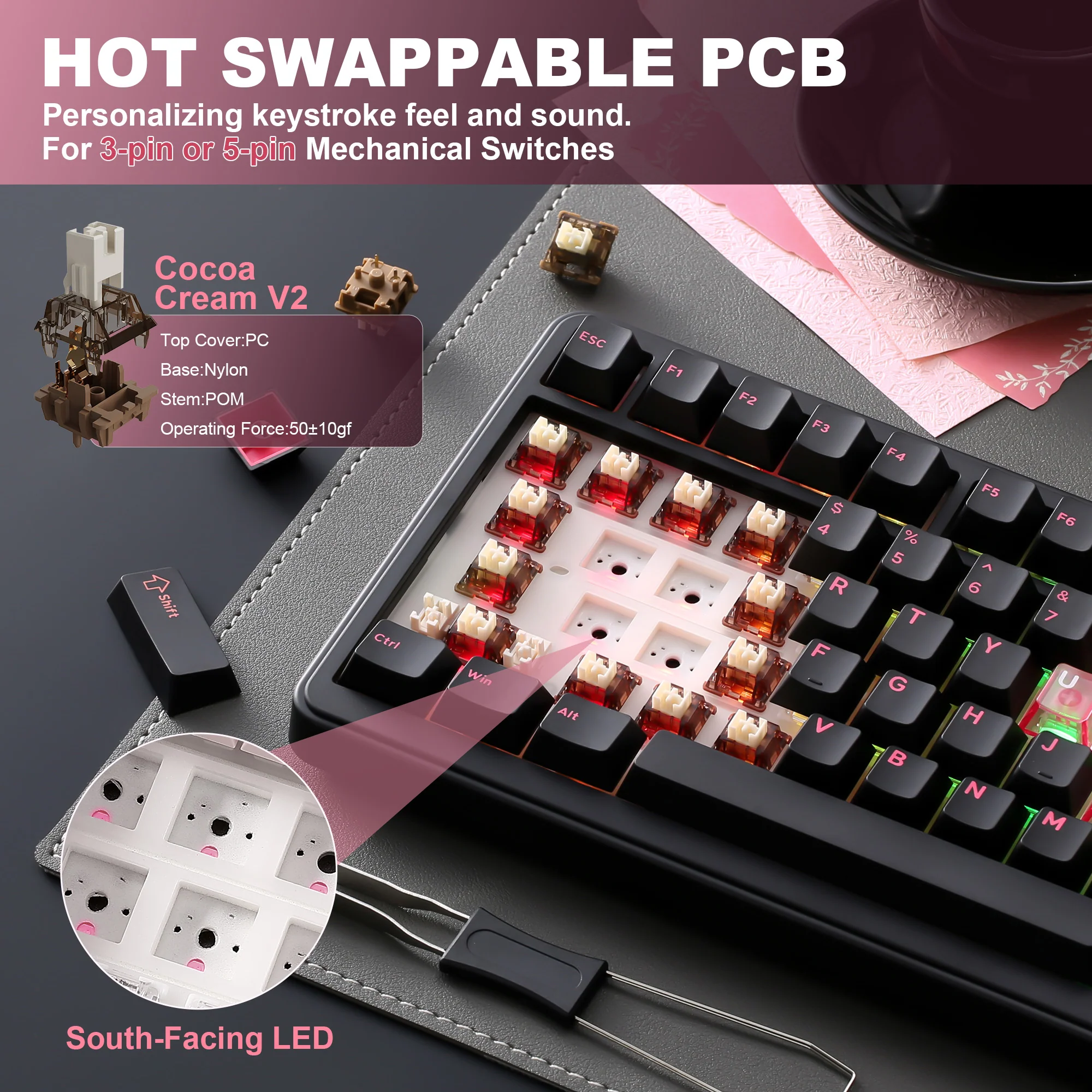 YUNZII B75 Pro Heart Wireless Mechanical Keyboard - Image 8
