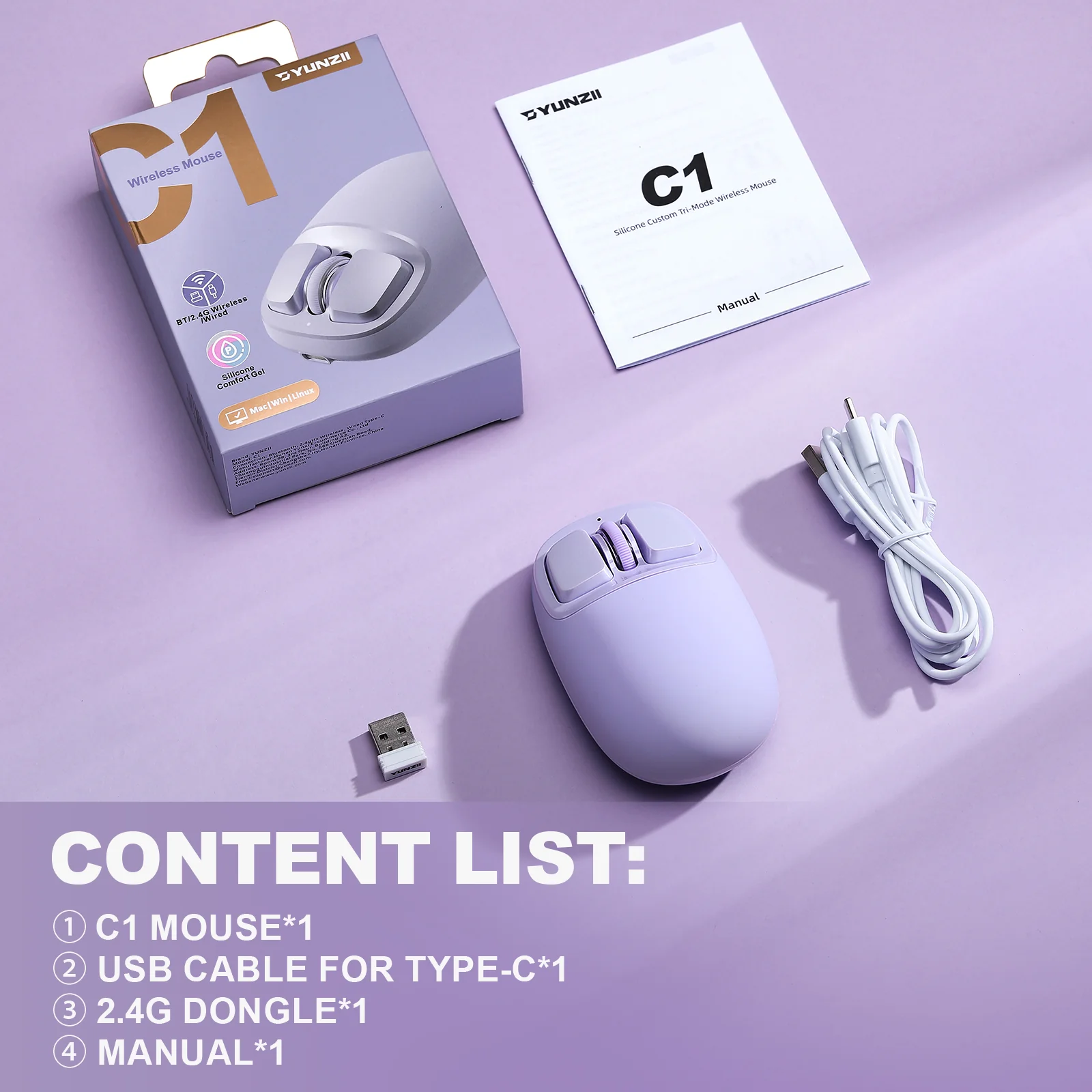 YUNZII C1 Silicone Tri-Mode Wireless Custom Mouse - Image 9