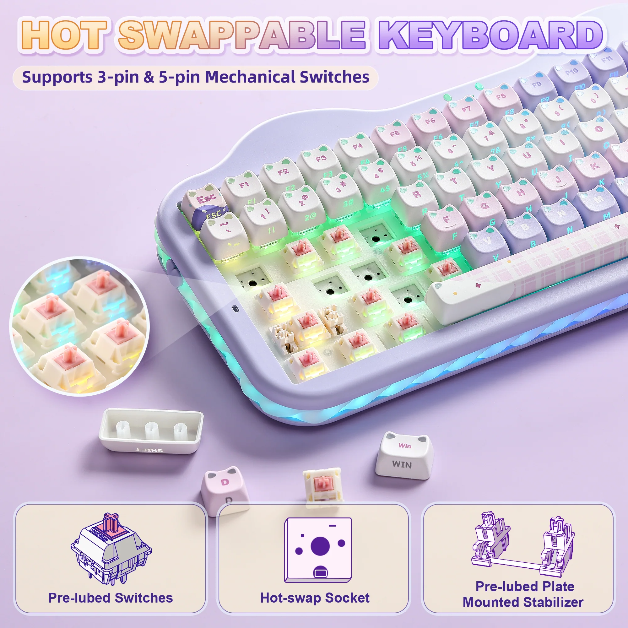 YUNZII C75 MAO Cake Kitten Wireless Mechanical Keyboard - Image 7