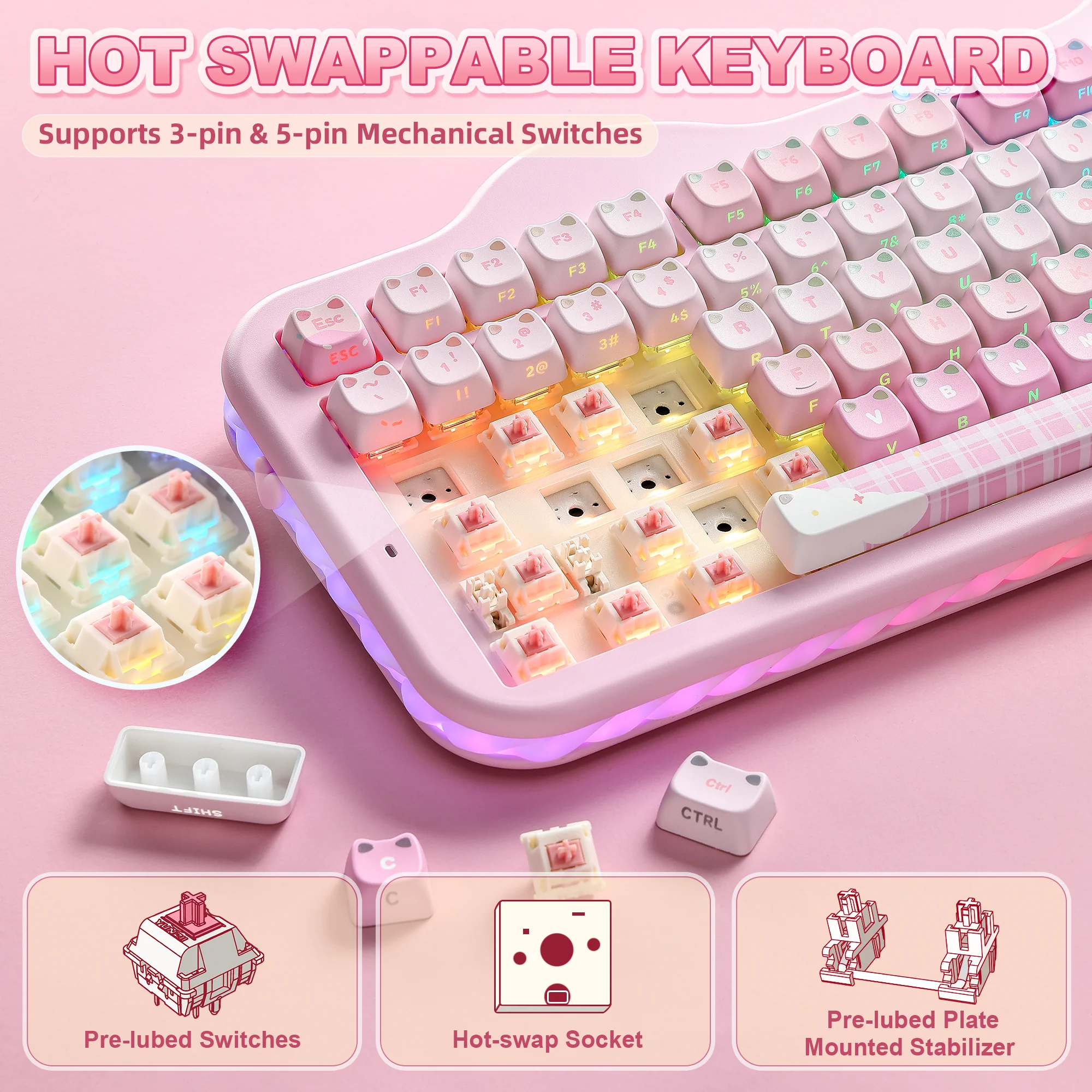 PRE-ORDER YUNZII C98 MAO Cake Kitten Wireless Mechanical Keyboard - Image 7