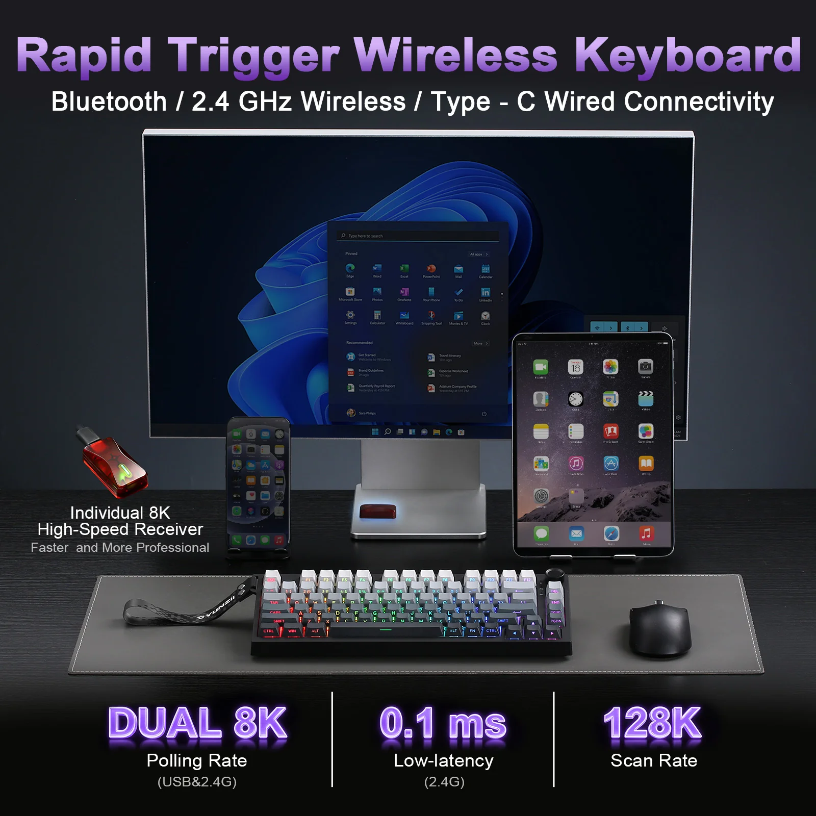 YUNZII RT75 PRO Dual-8K Rapid Trigger Wireless Gaming Magnetic Keyboard - Image 4